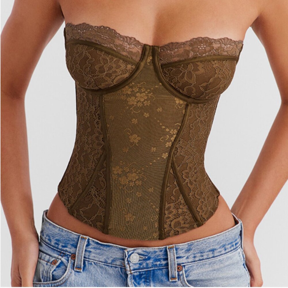 MistressRocks - OLIVE GREEN LACE UNDERWIRED CORSET